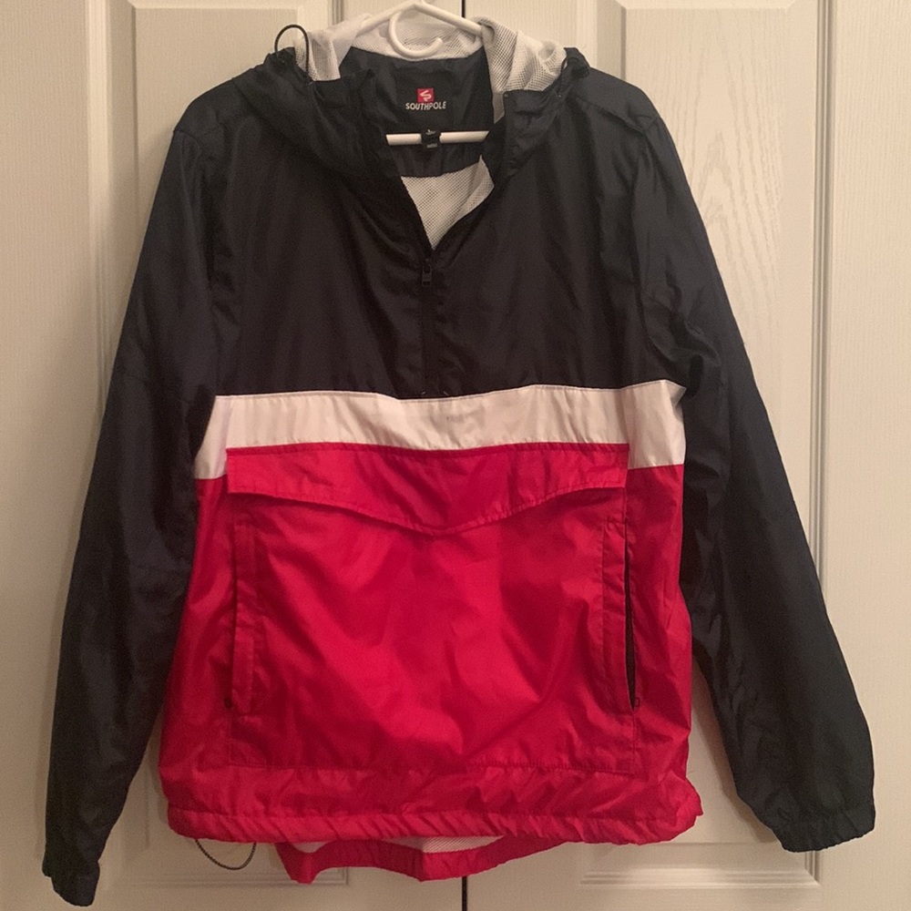Mens L Southpole red, white and blue raincoat.  I great condition.